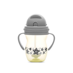 Baby Care szívószálas itató fogantyúval 275ml - Grey